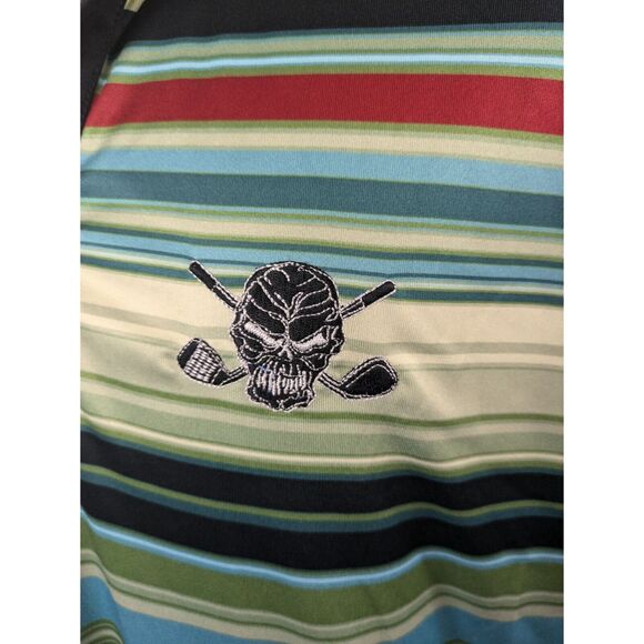 Tattoo Golf Mens XL Polo Shirt Performance Striped Black Retro ProCool Fabric - Picture 6 of 9